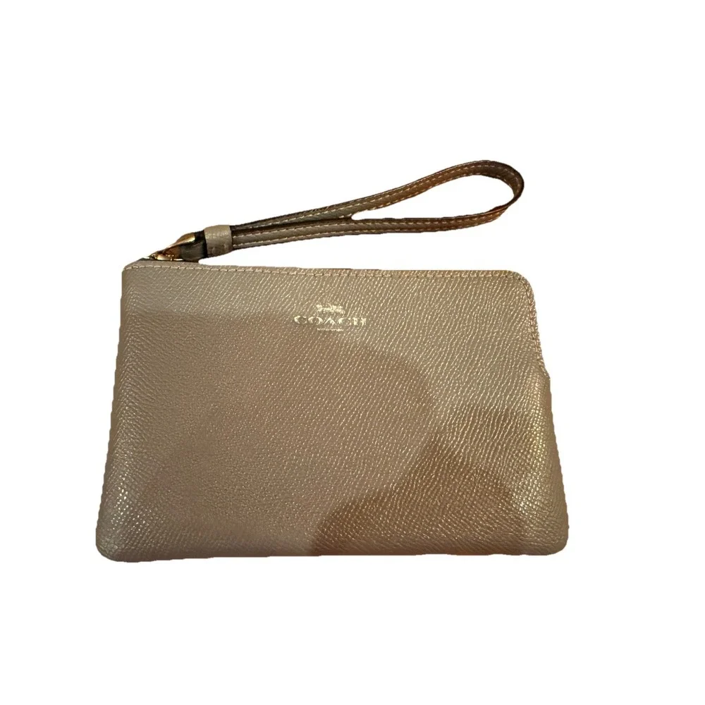 Coach Corner Zip Wristlet Wallet Taupe Crossgrain Leather Bag Chic - Picture 2 of 7